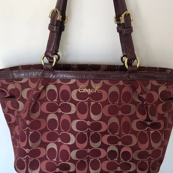 Coach Burgundy w/Gold & PoppyPink Jacquard Pattern - Picture 1 of 9